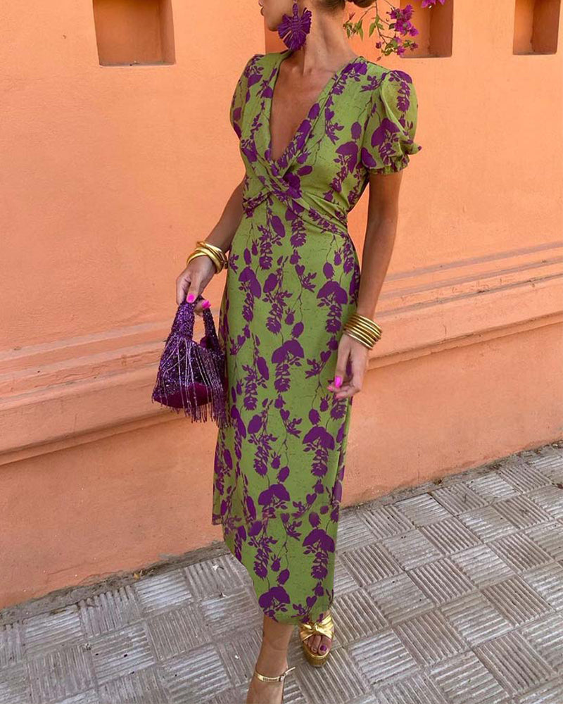 Della - Vrouwen Geplooide Bloemenprint Boho Jurk