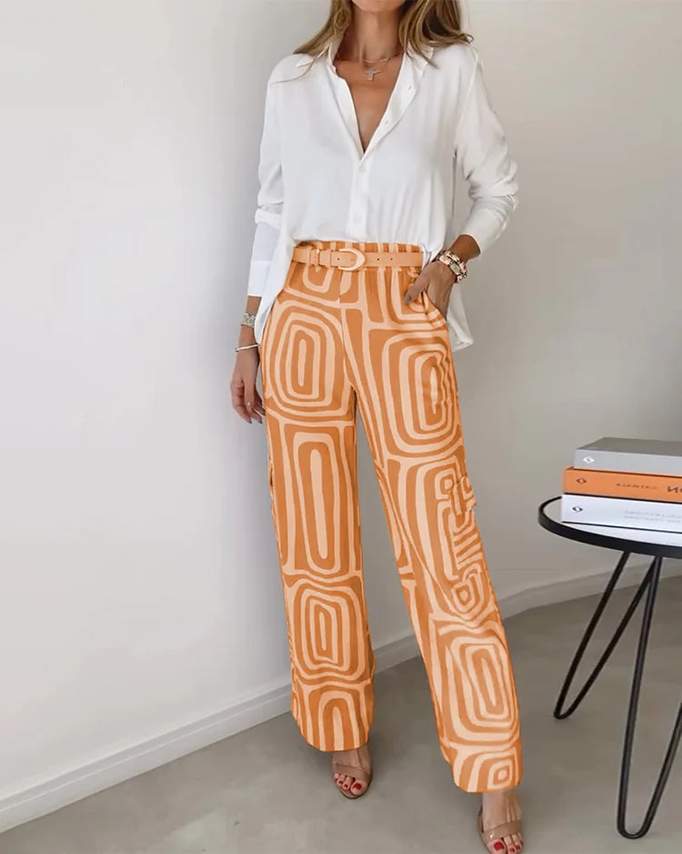 KAMMAY Stijlvolle Pantalon Set – Inclusief Blouse en Riem