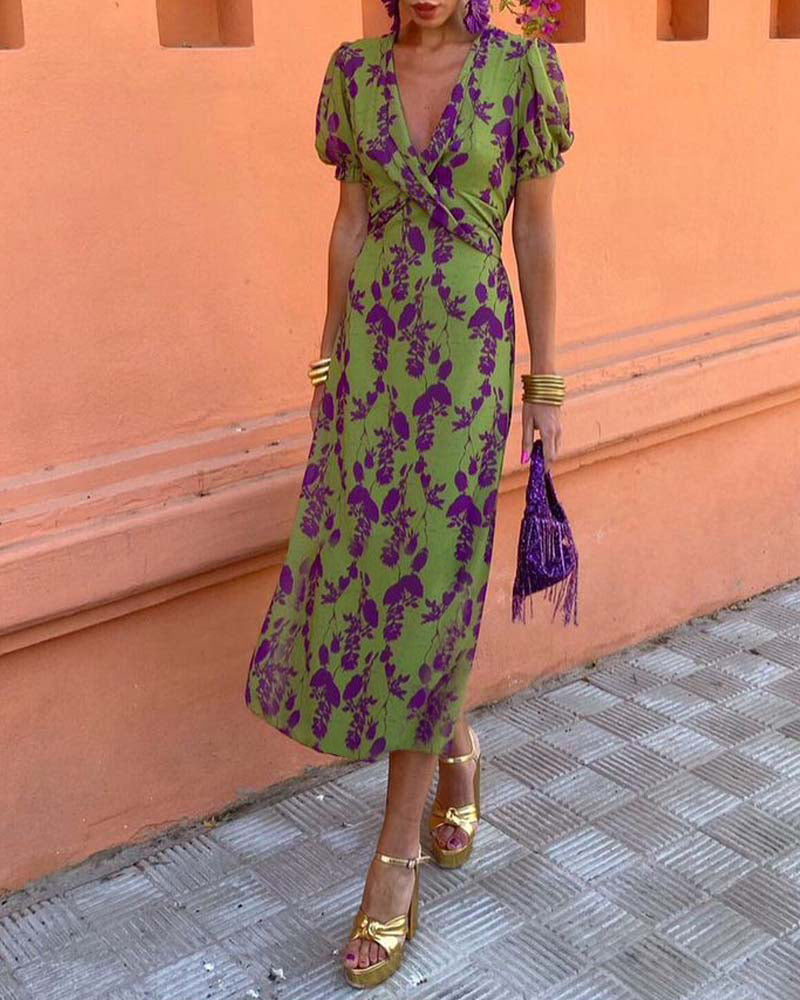 Della - Vrouwen Geplooide Bloemenprint Boho Jurk