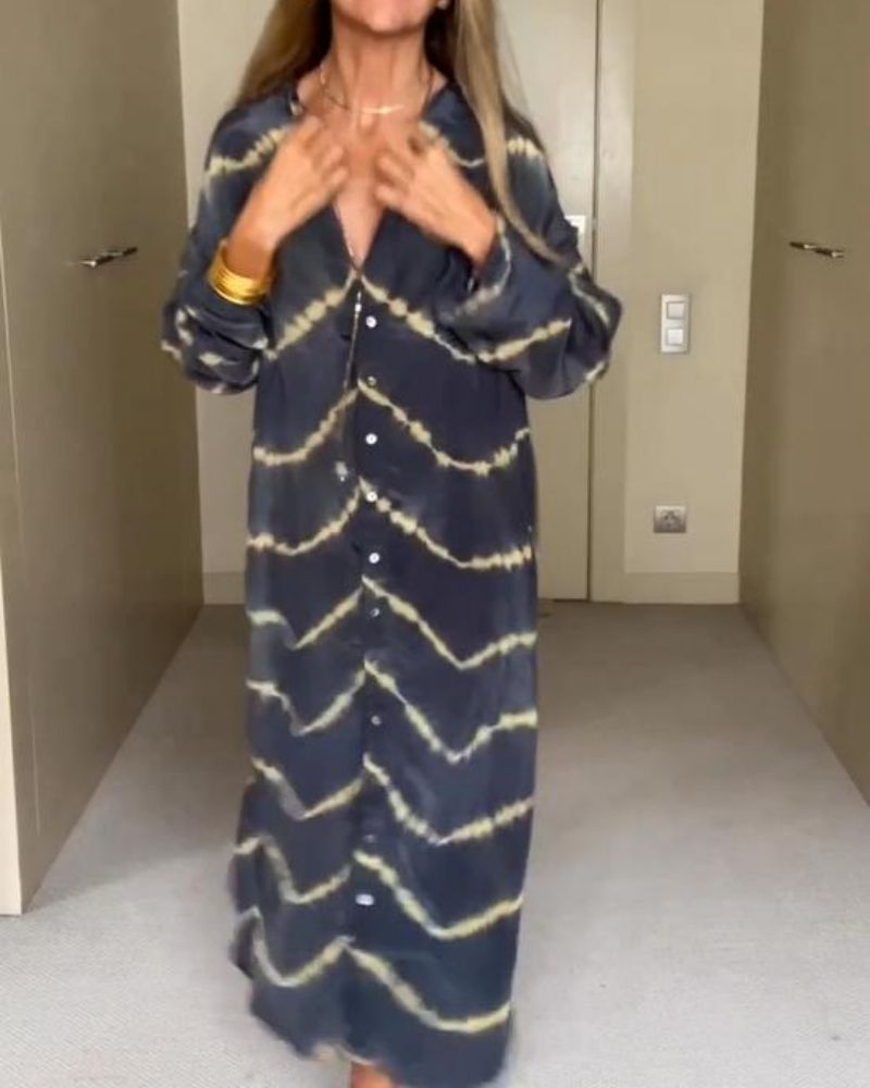 BOMEA - BOHEMIAN MAXI JURK MET STREPEN EN LANGE MOUWEN
