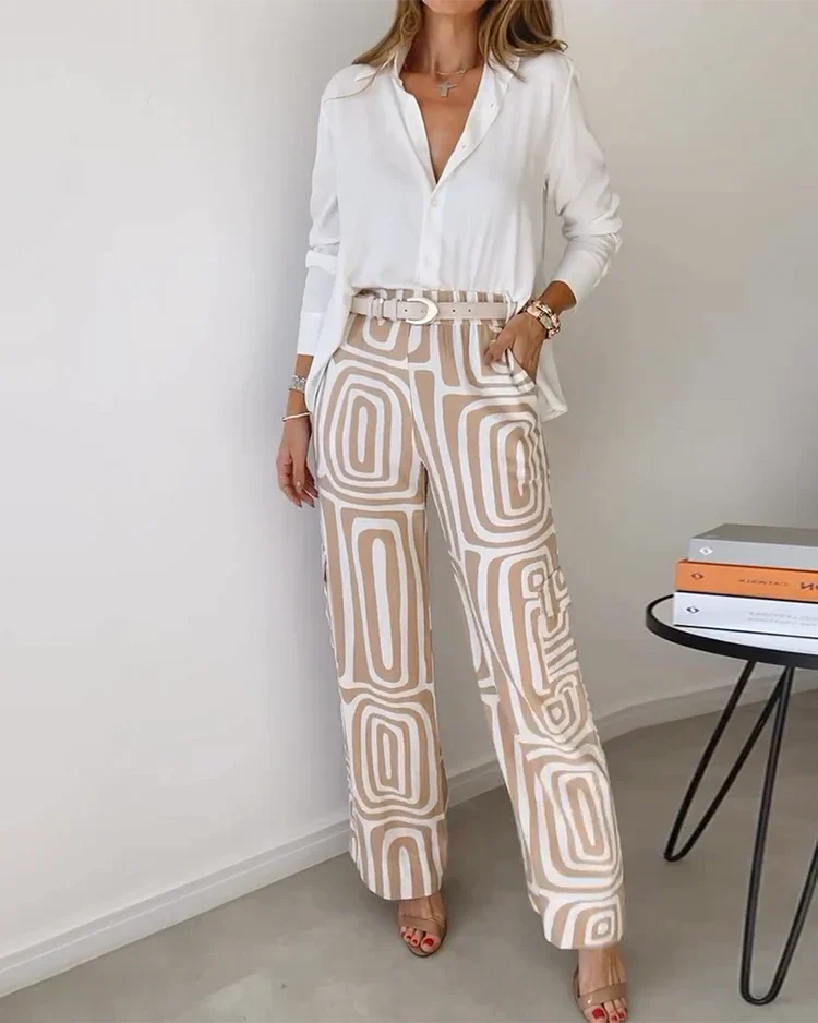KAMMAY Stijlvolle Pantalon Set – Inclusief Blouse en Riem