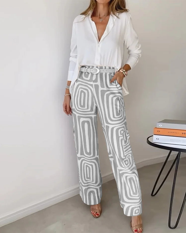KAMMAY Stijlvolle Pantalon Set – Inclusief Blouse en Riem