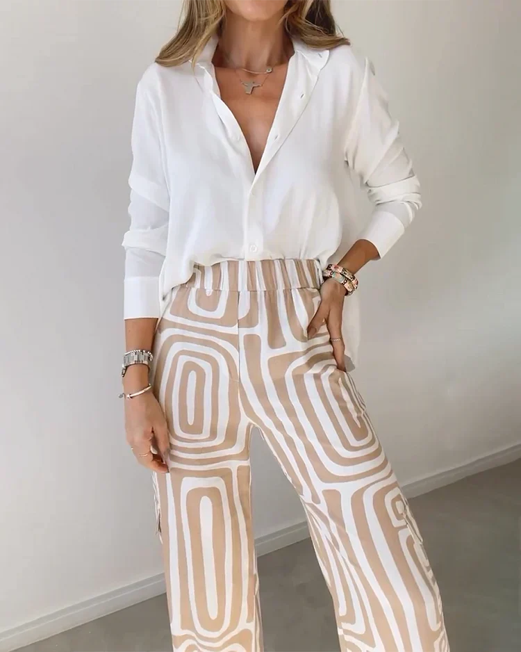 KAMMAY Stijlvolle Pantalon Set – Inclusief Blouse en Riem