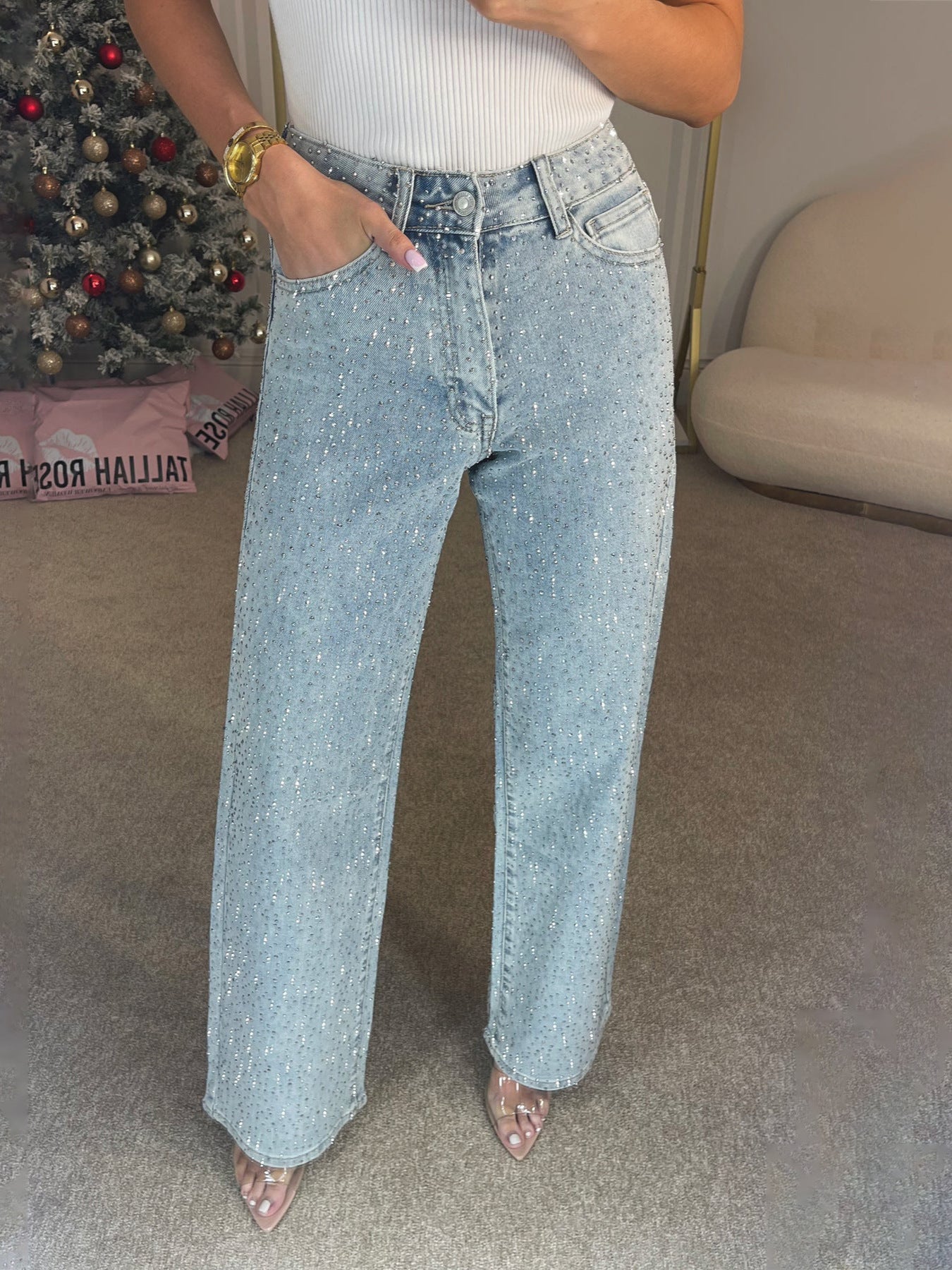 Liona rekbare jeans met glans