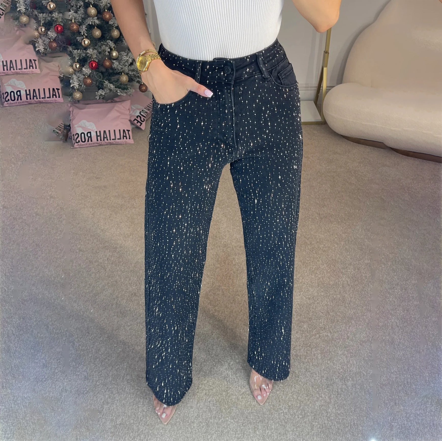 Liona rekbare jeans met glans
