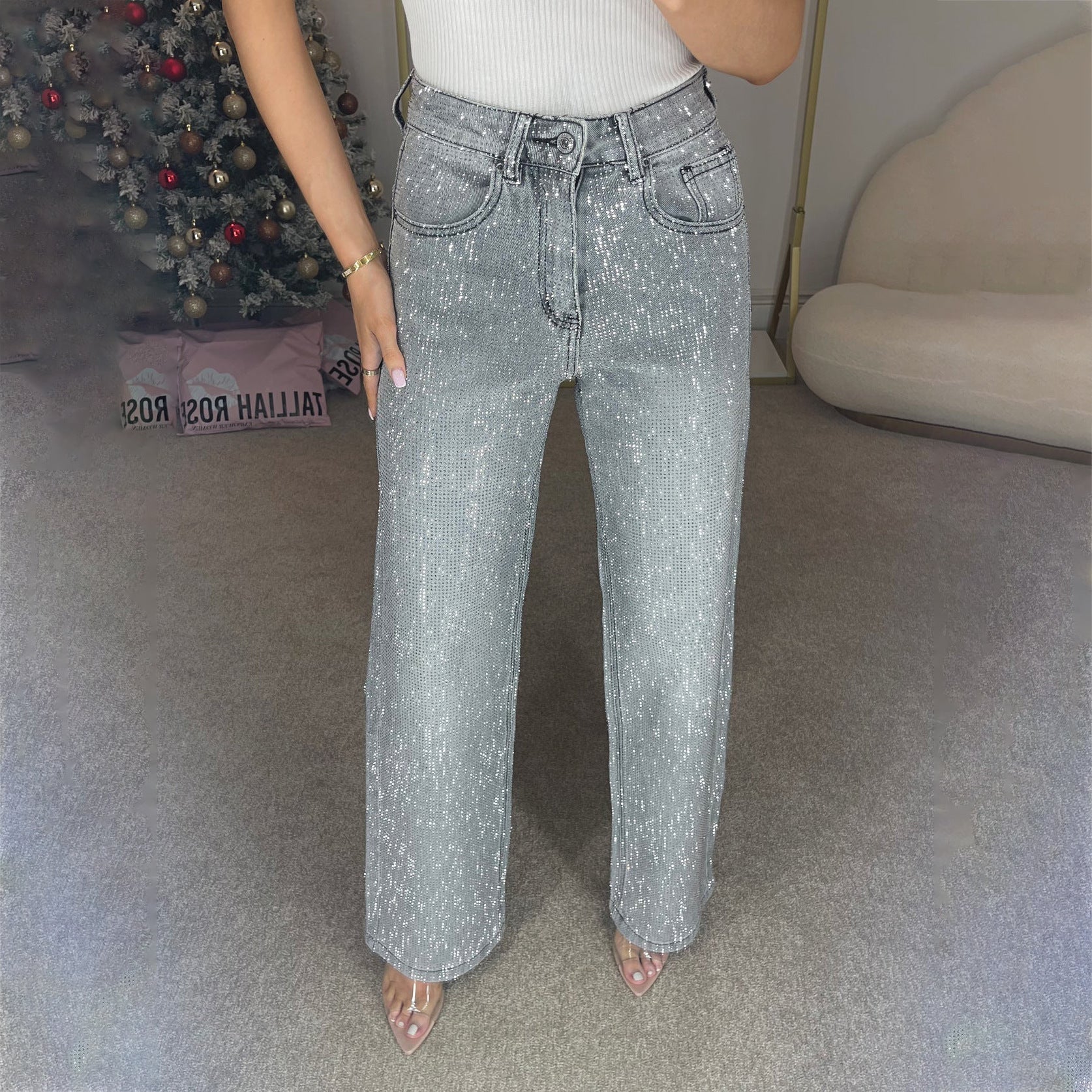 Liona rekbare jeans met glans
