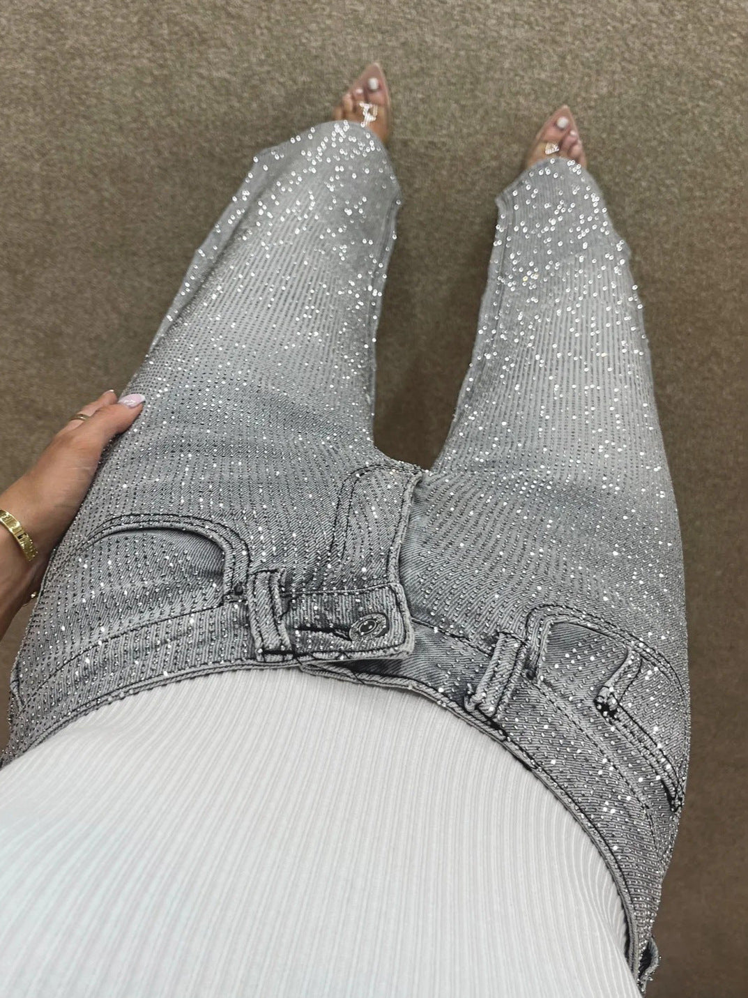 Liona rekbare jeans met glans