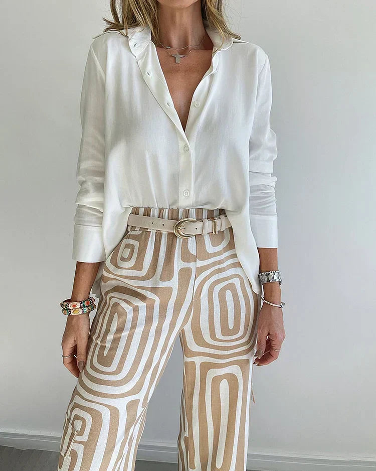 KAMMAY Stijlvolle Pantalon Set – Inclusief Blouse en Riem