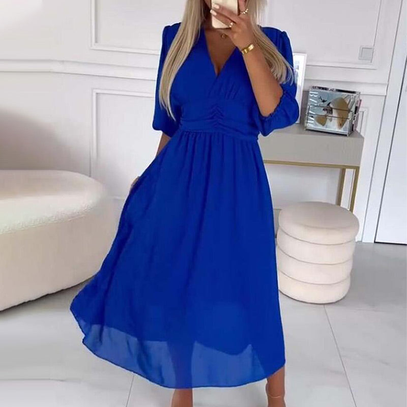 Liona - Lightweight chiffon V-neck dress
