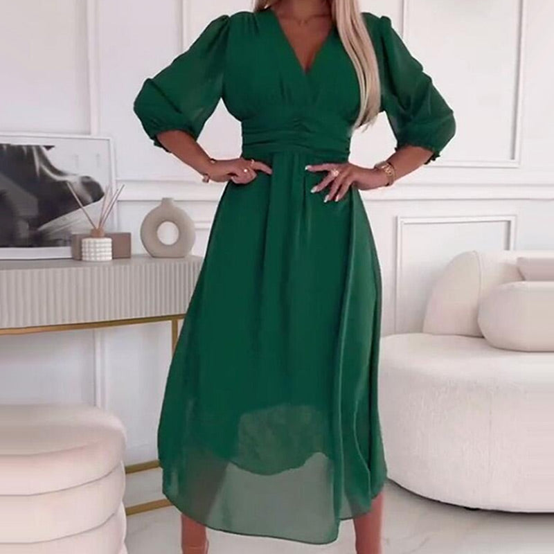 Liona - Lightweight chiffon V-neck dress
