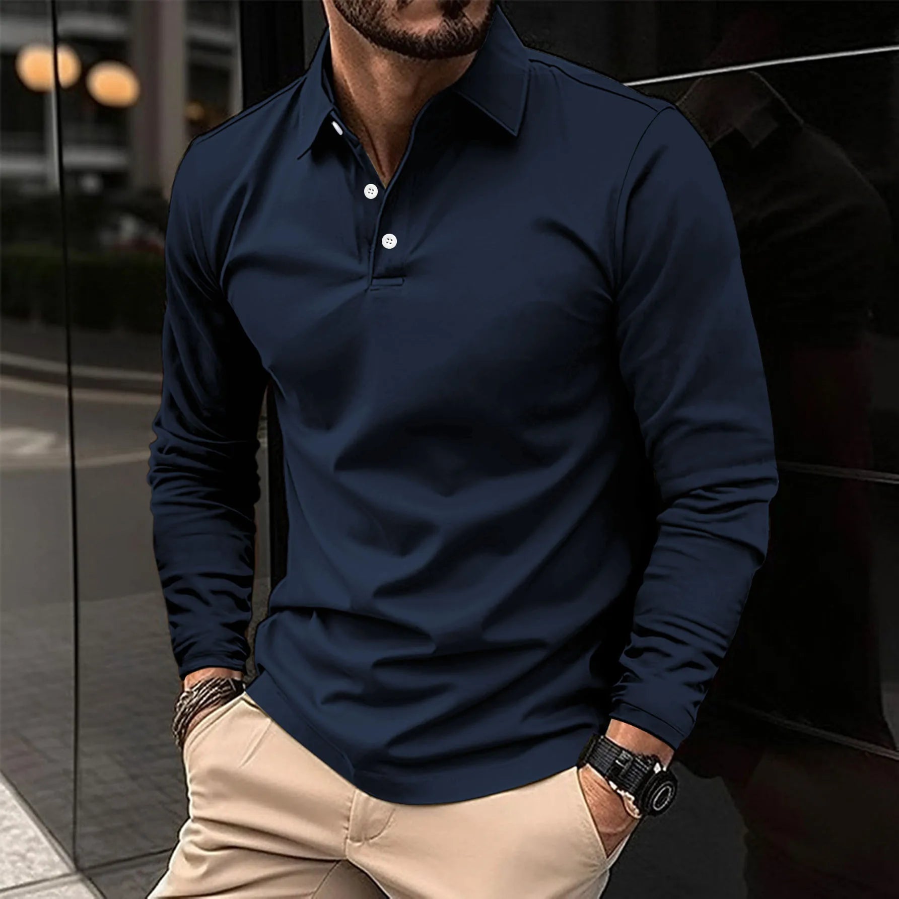 Marco | Casual polo met lange mouwen