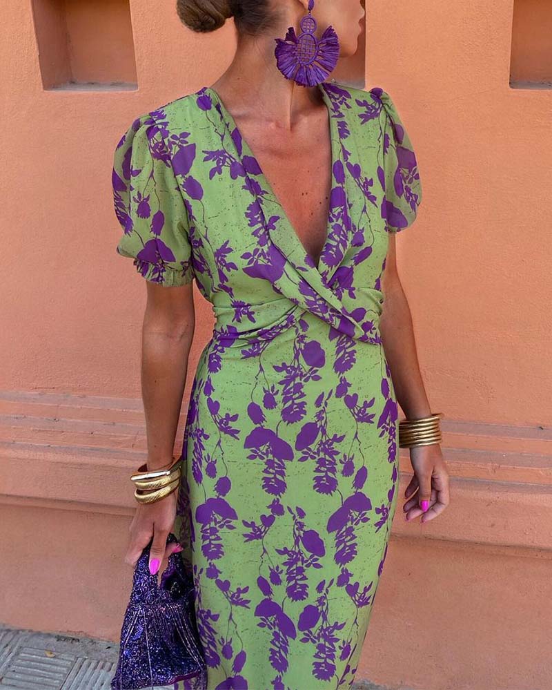 Della - Vrouwen Geplooide Bloemenprint Boho Jurk