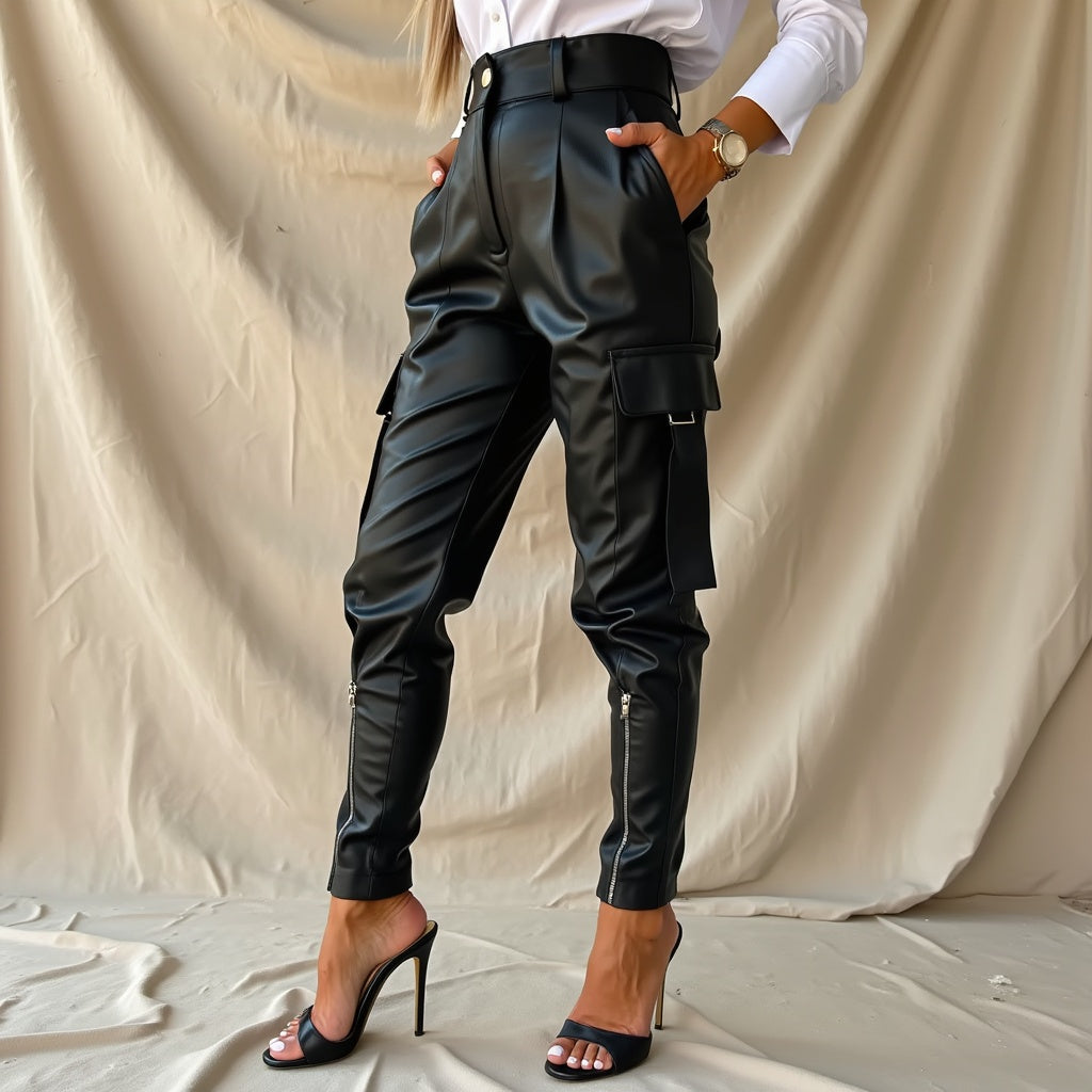 Isabelle - Hoge Taille Vegan Leren Broek