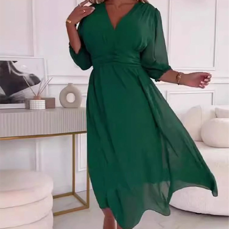 Liona  - Lightweight chiffon V-neck dress